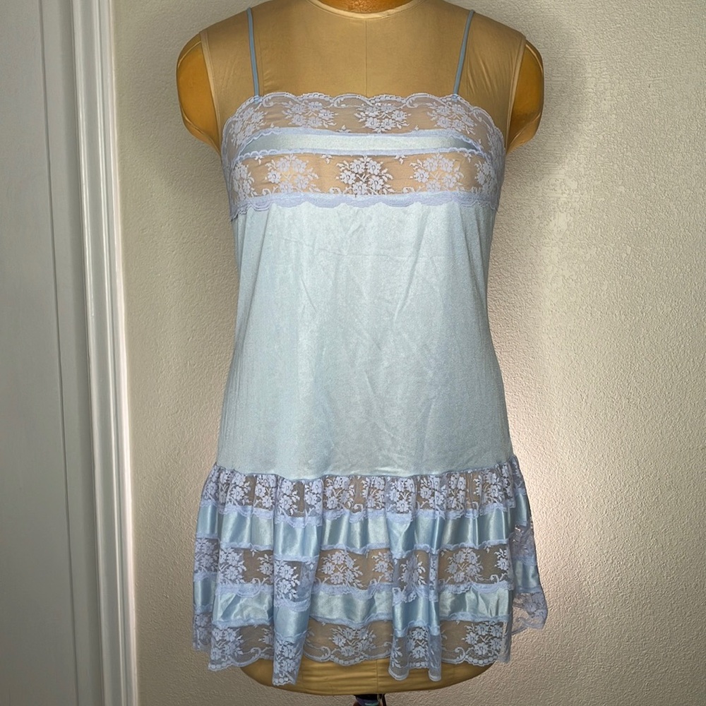 Vintage Blue Lace Tiered Babydoll Top